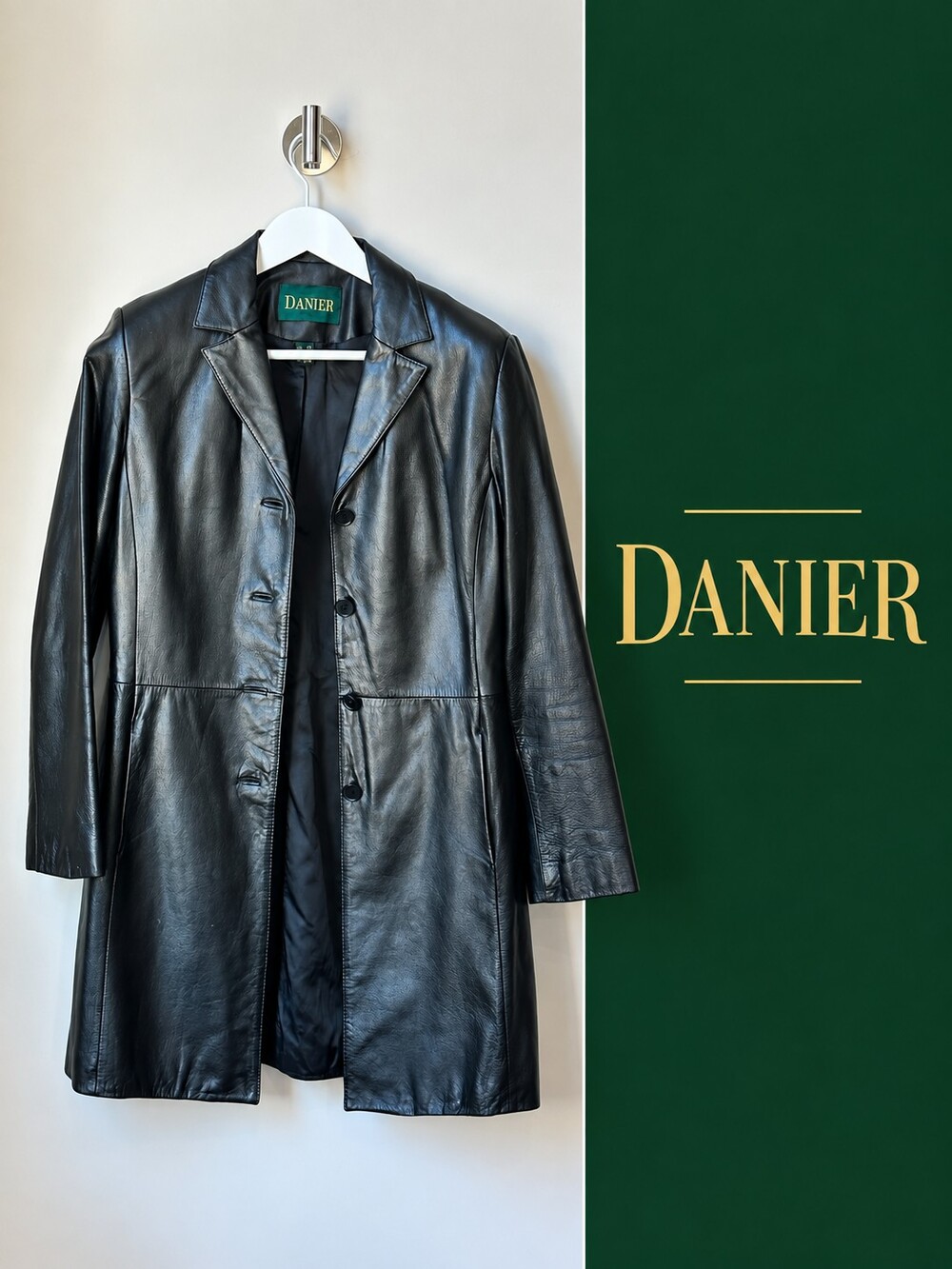 Danier Black Genuine Leather Longline Blazer Coat Size 6-8 Vintage